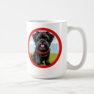Taza De Café Perro negro lindo con collar rojo en estilo de dib