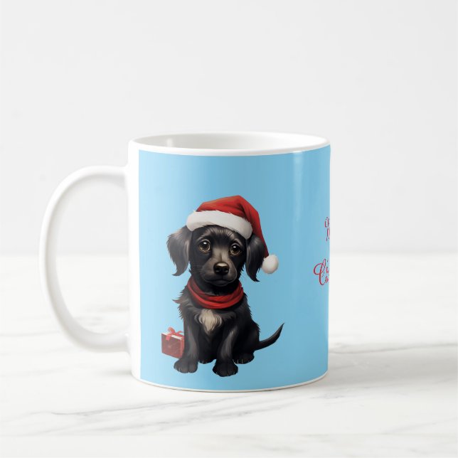 Taza De Café Perro negro lindo en Navidad (Izquierda)