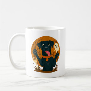 Taza De Café Perro negro lindo y espeluznante con fantasma 