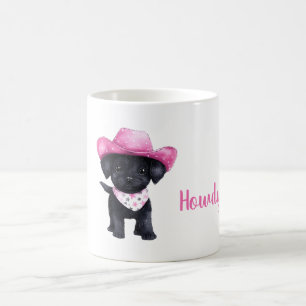 Taza De Café Perro Negro Sombrero de Vaquera Rosa Howdy