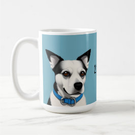Taza De Café Perro negro y blanco con collar azul