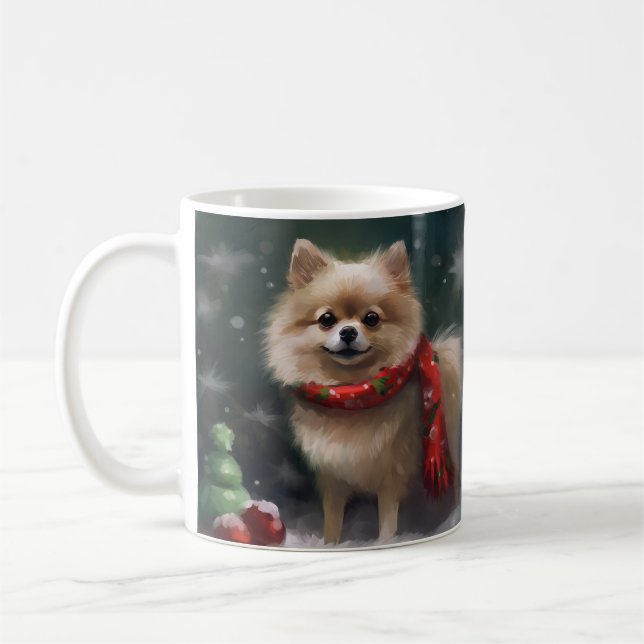 Taza De Café Perro panomerano en Navidades de nieve (Izquierda)