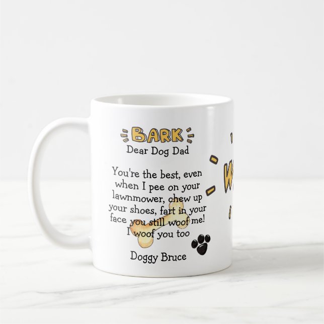 Taza De Café Perro Papá Gracioso Cute Mug Regalos Personalizado (Izquierda)