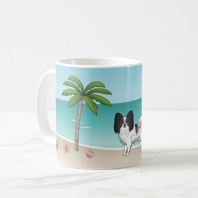 Taza De Café Perro Papillon Blanco Y Negro Playa Tropical De Ve (Anverso izquierdo)