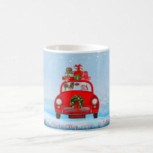 Taza De Café Perro Papillon en auto con Santa Claus