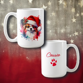 Taza De Café Perro Papillon en Santa Hat Navidades personalizad