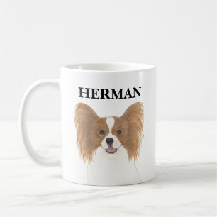 Taza De Café Perro Papilón blanco y rojo personalizado