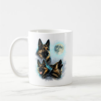 Taza De Café Perro Pastor Alemán Aullando a la Luna