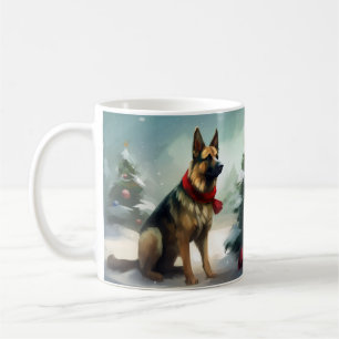 Taza De Café Perro pastor alemán en Navidad con nieve