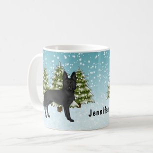 Taza De Café Perro pastor alemán negro bosque de invierno con n
