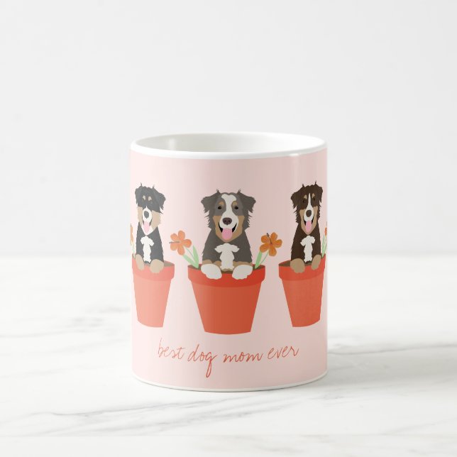 Taza De Café Perro pastor australiano en maceta de flores (Centro)