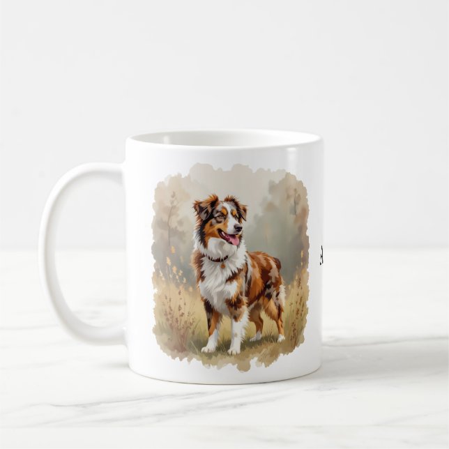 Taza De Café Perro Pastor Australiano Merle Rojo Aussie (Izquierda)