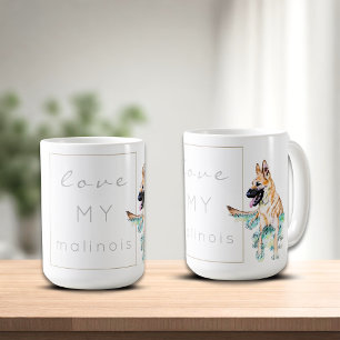 Taza De Café Perro pastor belga Malinois acuarela