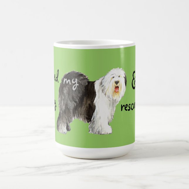 Taza De Café Perro pastor inglés viejo del rescate (Centro)