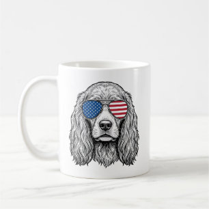 Taza De Café Perro Patriótico con Gafas de Sol de Bandera Vinta
