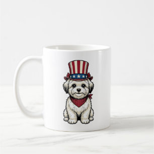 Taza De Café Perro Patriótico Diseño Vectorial de Grabado Vinta