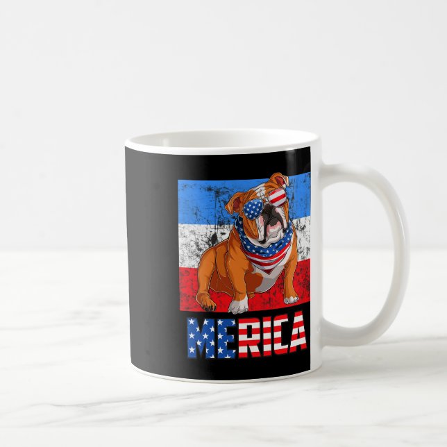 Taza De Café Perro Patriótico Eeuu 4 De Julio Bandera Estadouni (Derecha)