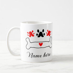 Taza De Café Perro paw mascota de corazón rojo añadir nombre te