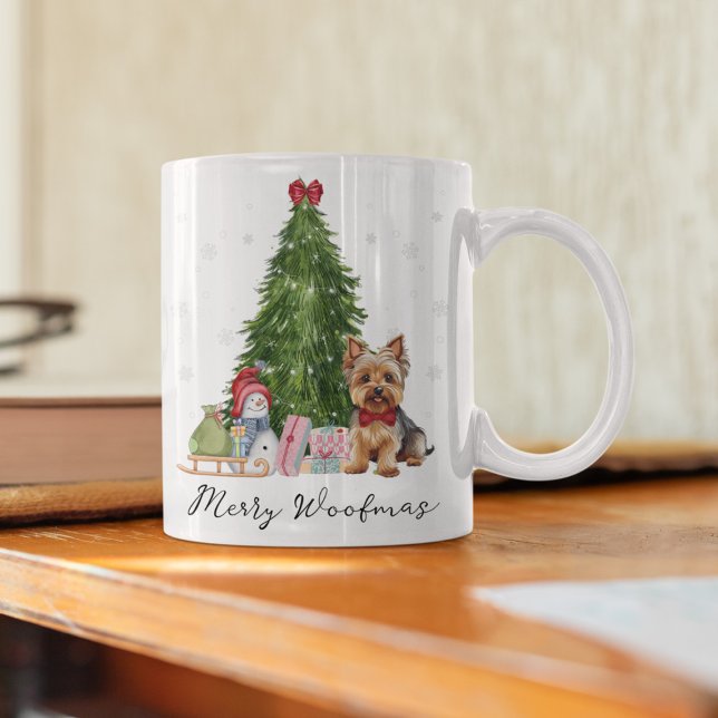 Taza De Café Perro Perro Perro Perfecto Mug - Regalo de vacacio (Yorkie Christmas Mug, Merry Woofmas Mug, Personalized Yorkshire Terrier Mug, Cute Dog Lover Holiday )
