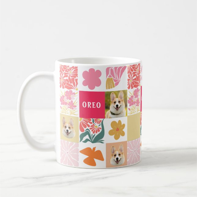Taza De Café Perro personalizado Cara Floral Mug Rosa (Izquierda)