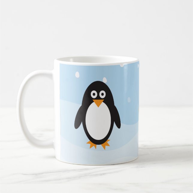 Taza De Café Perro pingüino personalizado con fondo nevado (Izquierda)