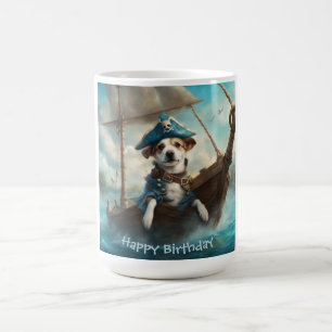 Taza De Café Perro pirata en un barco en el mar colores azul Cu