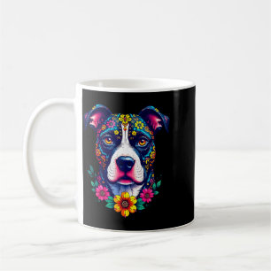 Taza De Café Perro Pitbull de Cráneo de Azúcar Mexicano Día de