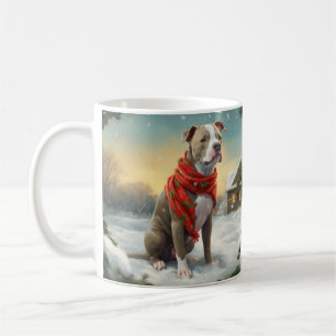 Taza De Café Perro Pitbull en Navidad con Nieve