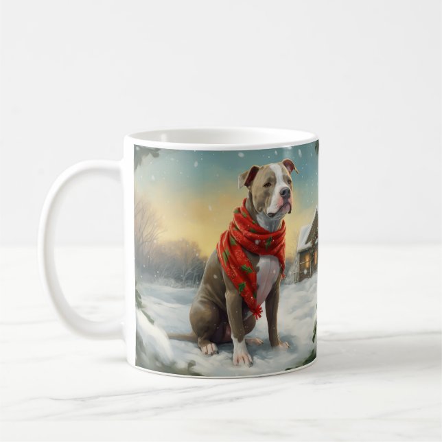 Taza De Café Perro Pitbull en Navidad con Nieve (Izquierda)