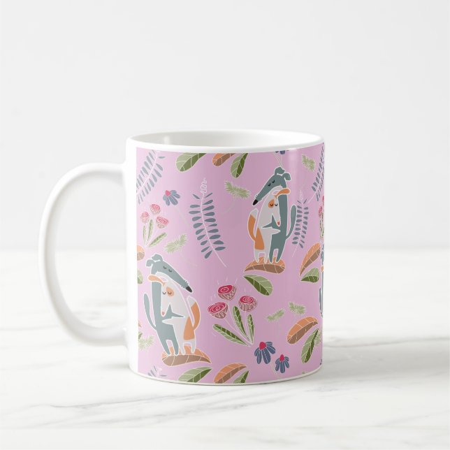 Taza De Café Perro Podenco y Galgo Bonito Lilac Rosa (Izquierda)