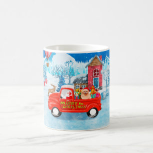 Taza De Café Perro Pomerania Camión de Entrega de Navidad Nieve