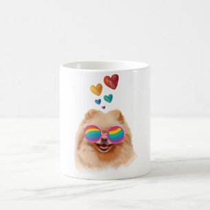 Taza De Café Perro Pomerania con Corazones Día de San Valentín