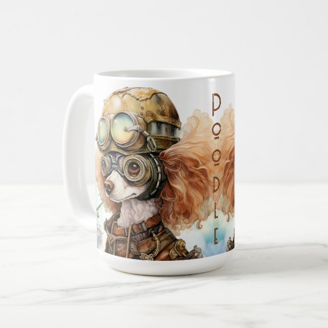 Taza De Café Perro Poodle Steampunk (Anverso izquierdo)