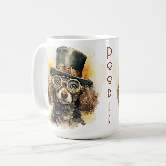 Taza De Café Perro Poodle Steampunk (Anverso izquierdo)