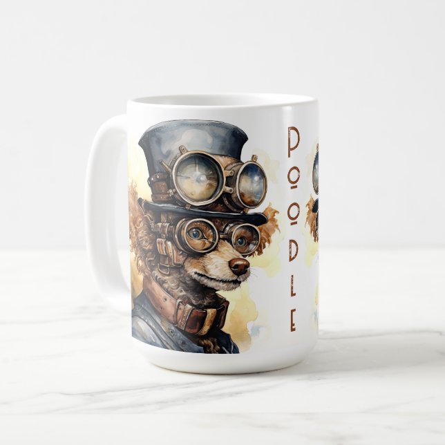 Taza De Café Perro Poodle Steampunk (Anverso izquierdo)