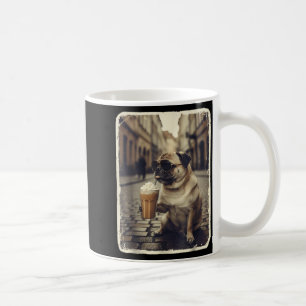 Taza De Café Perro pug divertido bebiendo café helado meme anim