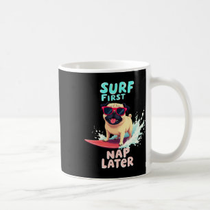 Taza De Café Perro Pug Surfista Genial