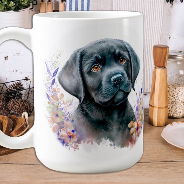 Taza De Café Perro recuperador de labradores florales modernos (Subido por el creador)