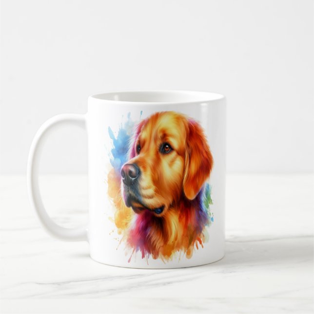 Taza De Café Perro recuperador de oro en acuarela (Izquierda)