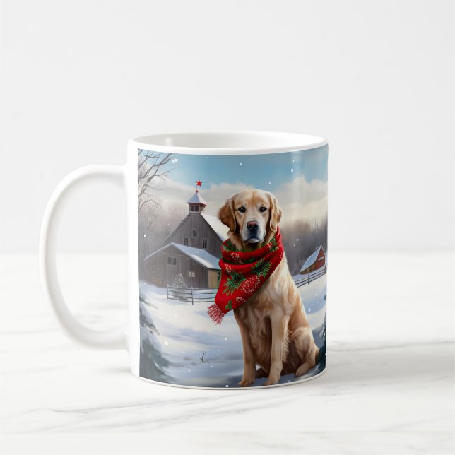 Taza De Café Perro recuperador de oro en Navidades de nieve (Izquierda)