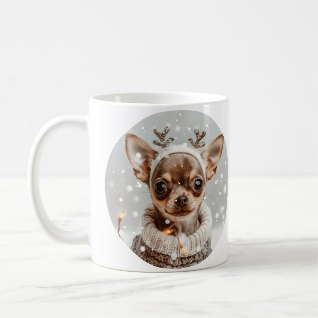 Taza De Café Perro reno chihuahua navidades (Izquierda)