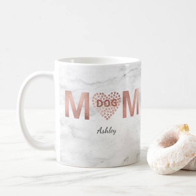 Taza De Café Perro Rosa de mamá pintura de oro imprimió corazón (Con donut)