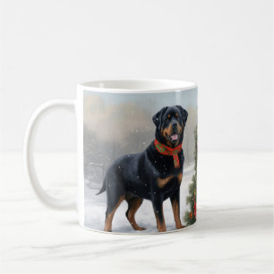 Taza De Café Perro Rottweiler en Navidad con Nieve