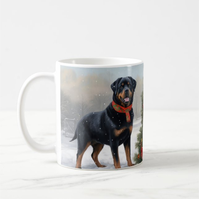 Taza De Café Perro Rottweiler en Navidad con Nieve (Izquierda)