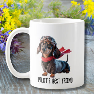 Taza De Café Perro Salchicha Piloto Mejor Amigo Aviación Divert