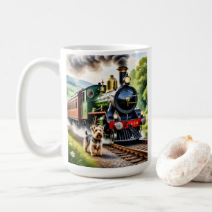 Taza De Café Perro saludando tren de vapor