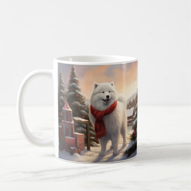 Taza De Café Perro samoyano en Navidades de nieve (Izquierda)