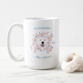 Taza De Café Perro Samoyed y flores rosadas