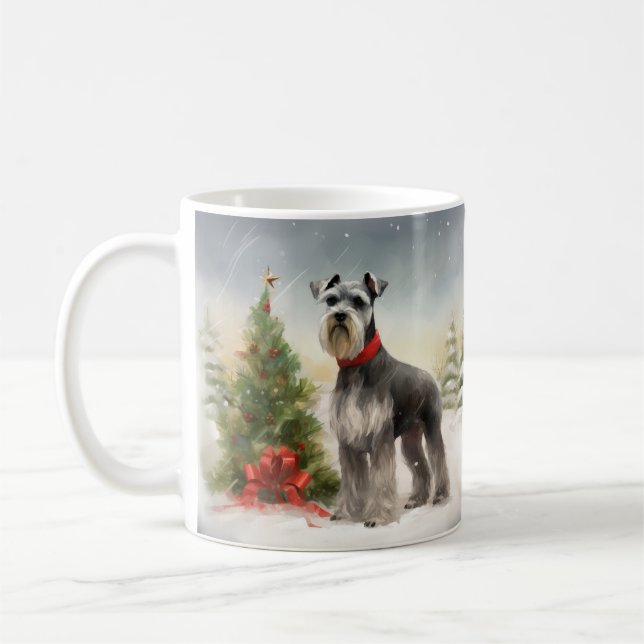 Taza De Café Perro Schnauzer en Navidad con nieve (Izquierda)