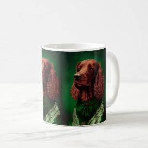 Taza De Café Perro Setter Rojo Irlandés con Ropa de Día de San